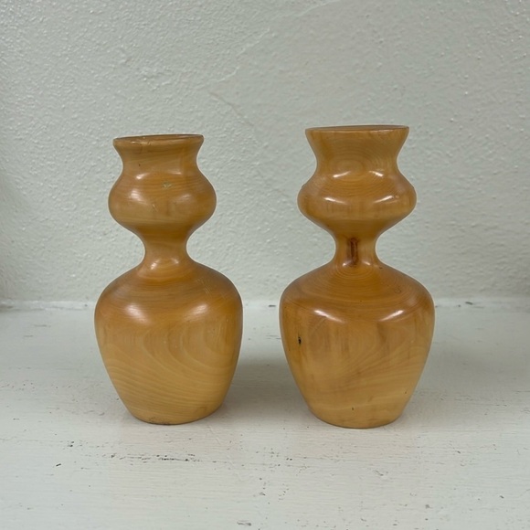 Two Small Wooden Candle Holders - Picture 1 of 3